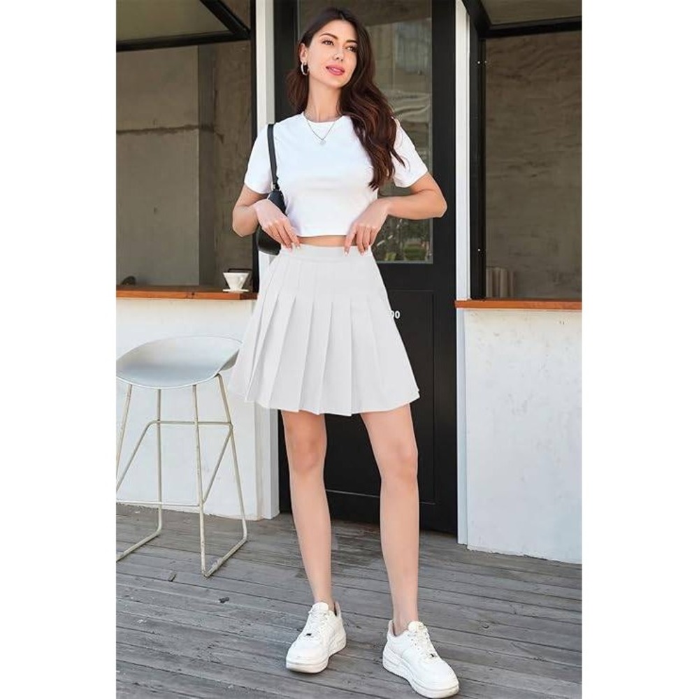 Sangtree Pleated‎ Mini Skirt Women S Ivory Preppy Tennis Skort Built-in Shorts
